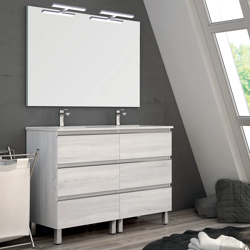 Meuble de salle de bain 140cm double vasque - 6 tiroirs - PALMA