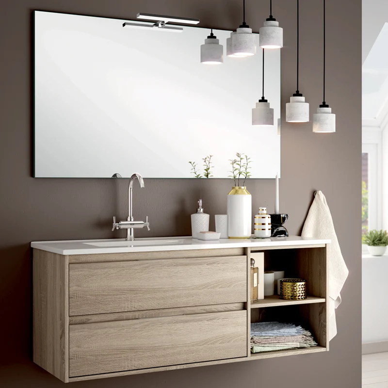 Ensemble meuble de salle de bain 120cm vasque déportée + colonne de rangement - OLYMPE