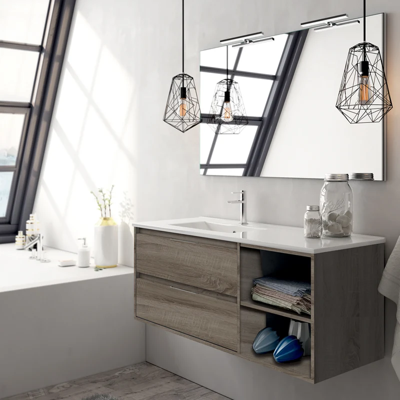 Ensemble meuble de salle de bain 120cm vasque déportée + colonne de rangement - OLYMPE