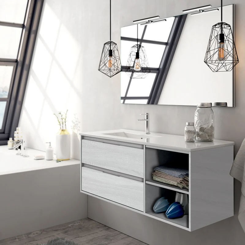 Ensemble meuble de salle de bain 120cm vasque déportée + colonne de rangement - OLYMPE