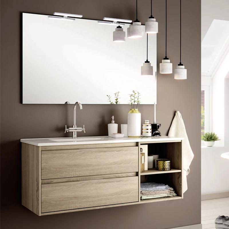 Ensemble meuble de salle de bain 120cm vasque déportée + colonne de rangement - OLYMPE