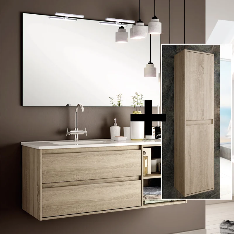 Ensemble meuble de salle de bain 120cm vasque déportée + colonne de rangement - OLYMPE