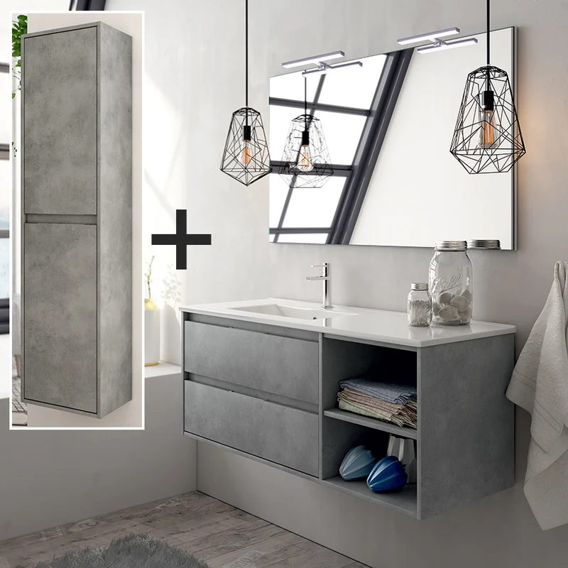 Ensemble meuble de salle de bain 120cm vasque déportée + colonne de rangement - OLYMPE