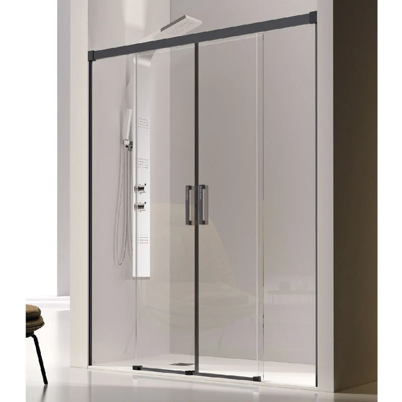 Mampara de ducha frontal 2 Fijos + 2 Puertas Correderas GLASÉ perfil Negro