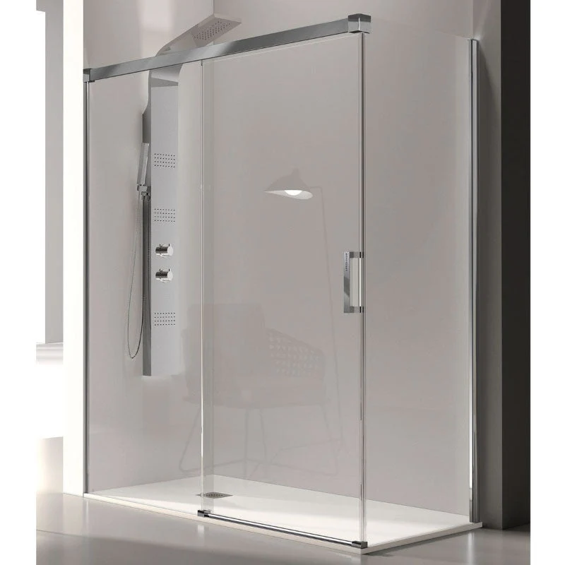 Mampara de ducha frontal + Puerta Corredera GLASÉ perfil Cromado