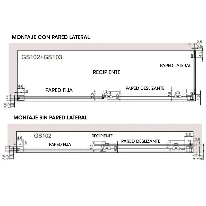 Mampara de ducha frontal + Puerta Corredera GLASÉ perfil Cromado