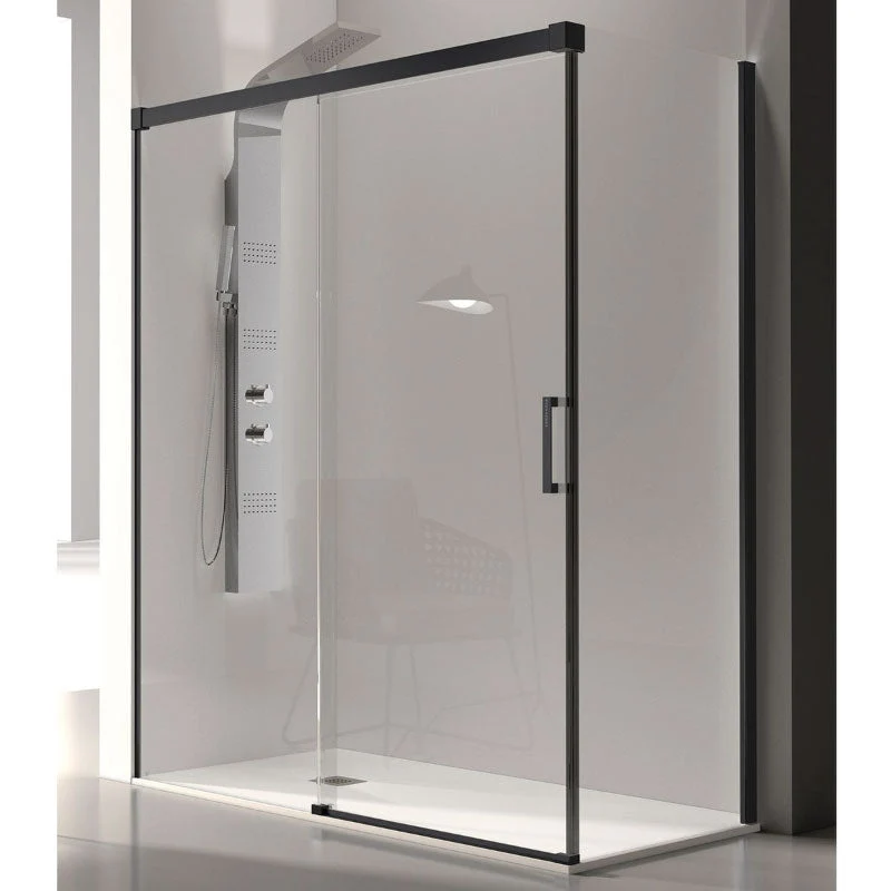 Mampara de ducha frontal + Puerta Corredera GLASÉ perfil Negro mate