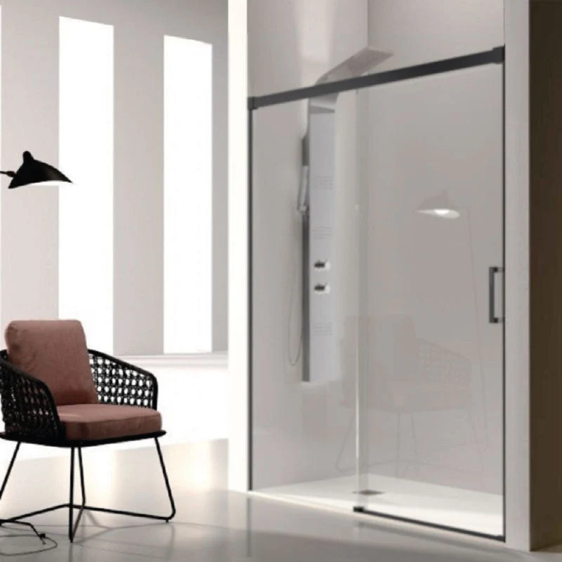 Mampara de ducha frontal + Puerta Corredera GLASÉ perfil Negro mate
