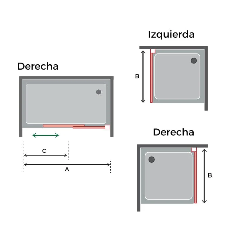 Mampara de ducha frontal + Puerta Corredera GLASÉ perfil Negro mate