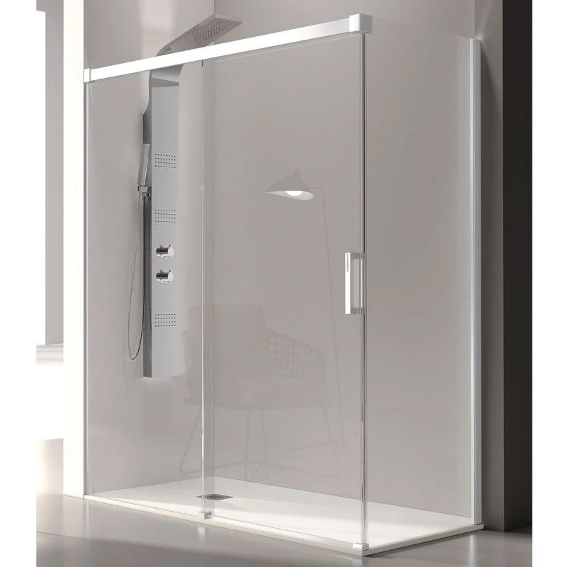 Mampara de ducha frontal + Puerta Corredera GLASÉ perfil Blanco