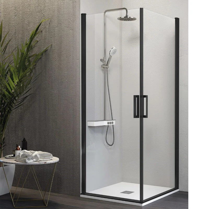 Mampara de ducha esquina 2 Puertas Abatibles NARDI perfil negro mate