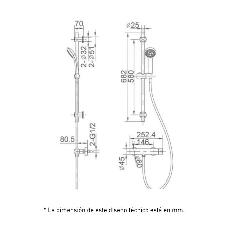 Columna de ducha termostático con barra MELBA