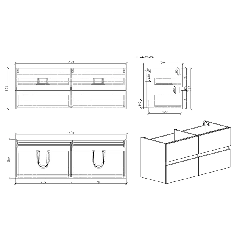 Mueble lavabo + lavabo 144cm MONTADO SIENA