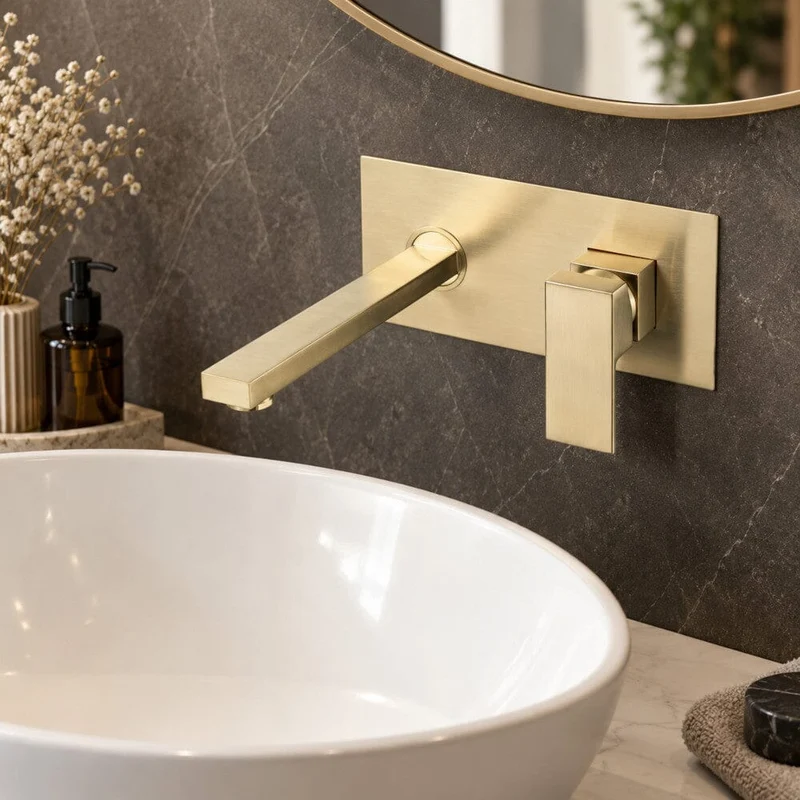 Grifo lavabo empotrado monomando TILSO oro cepillado