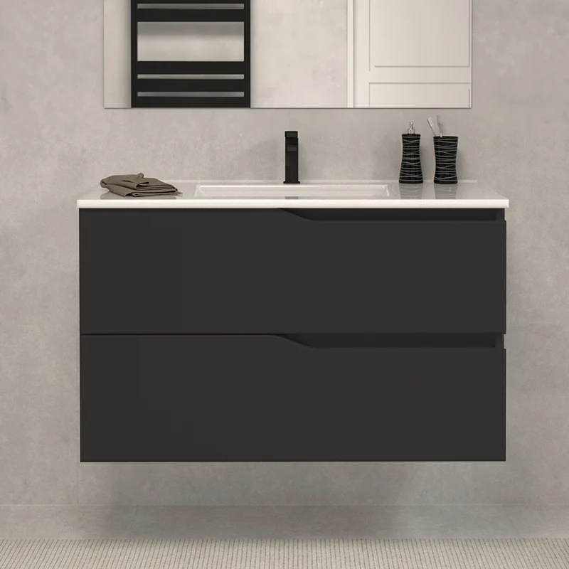 Meuble de salle de bain 80cm simple vasque - 2 tiroirs - LUNA