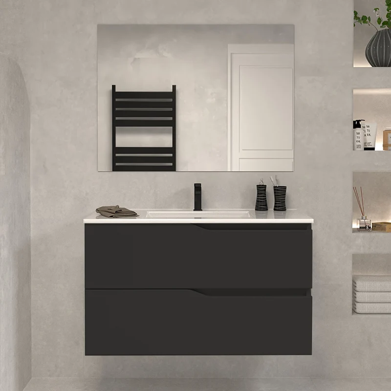 Meuble de salle de bain 80cm simple vasque - 2 tiroirs - LUNA