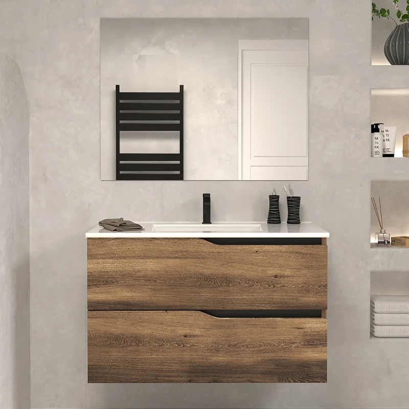 Meuble de salle de bain 80cm simple vasque - 2 tiroirs - LUNA