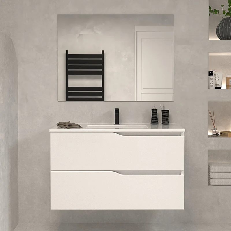 Meuble de salle de bain 80cm simple vasque - 2 tiroirs - LUNA