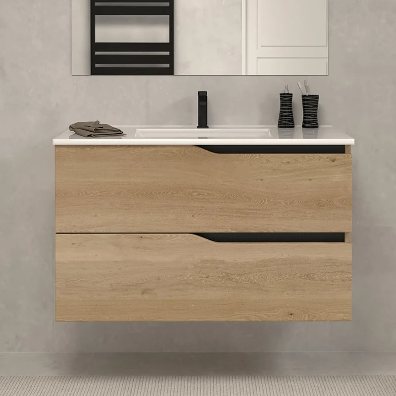 Meuble de salle de bain 80cm simple vasque - 2 tiroirs - LUNA
