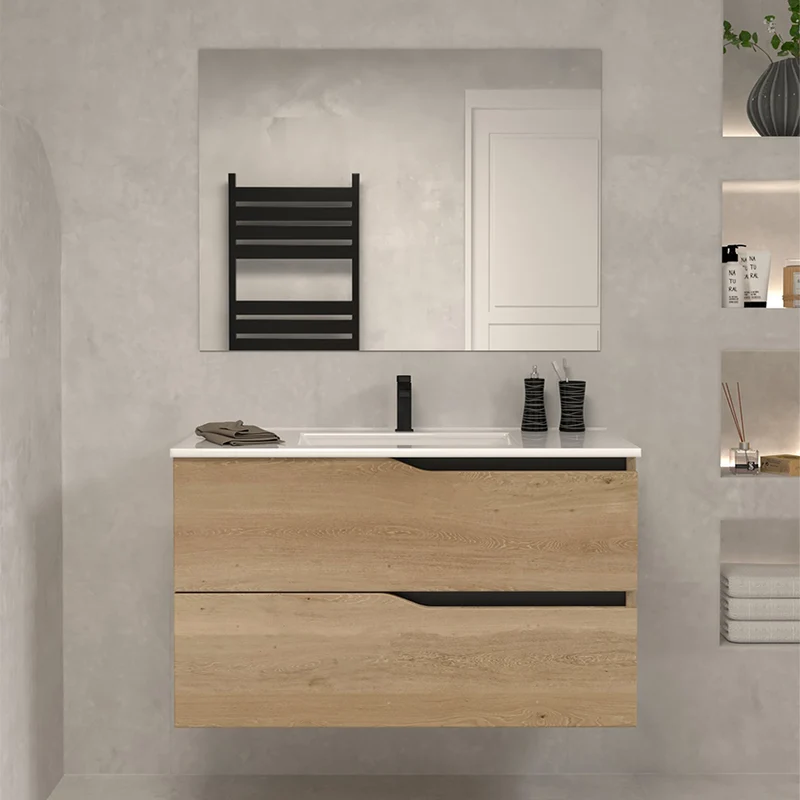 Meuble de salle de bain 80cm simple vasque - 2 tiroirs - LUNA