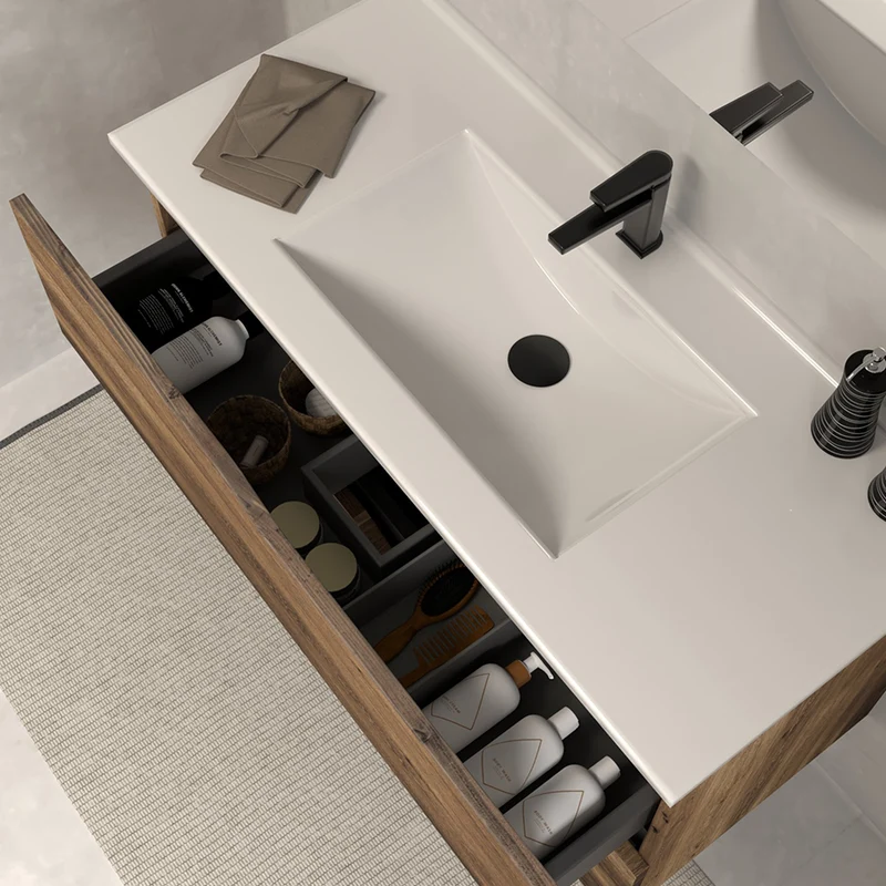 Meuble de salle de bain 100cm simple vasque - 2 tiroirs - LUNA