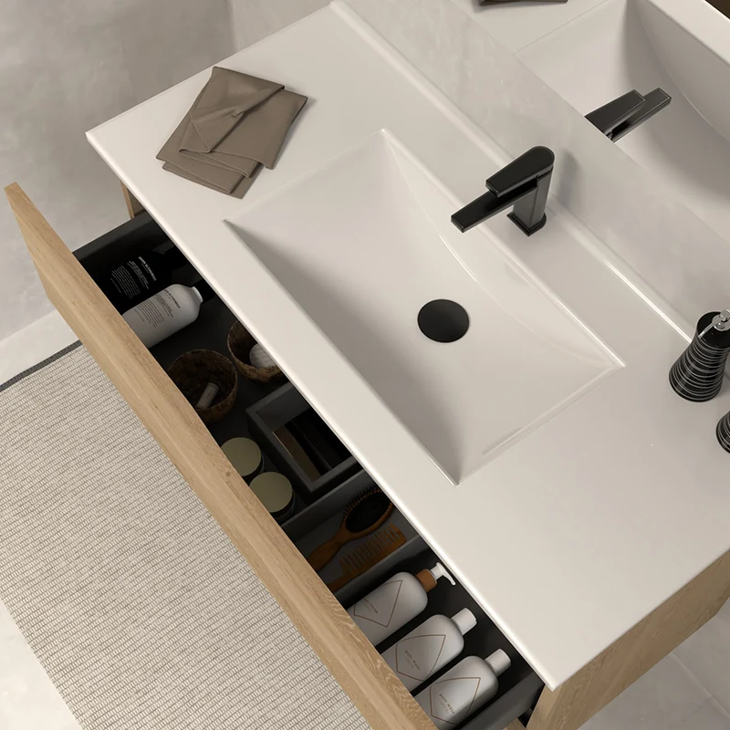 Meuble de salle de bain 100cm simple vasque - 2 tiroirs - LUNA