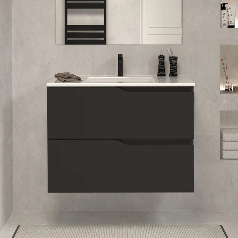 Meuble de salle de bain 60cm simple vasque - 2 tiroirs - LUNA