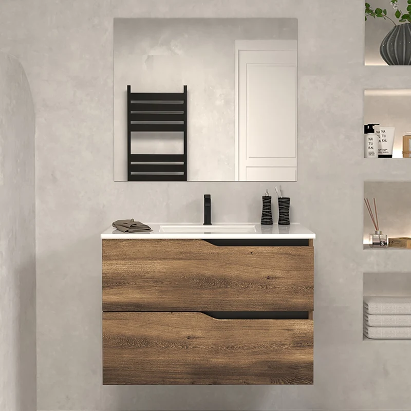 Meuble de salle de bain 60cm simple vasque - 2 tiroirs - LUNA