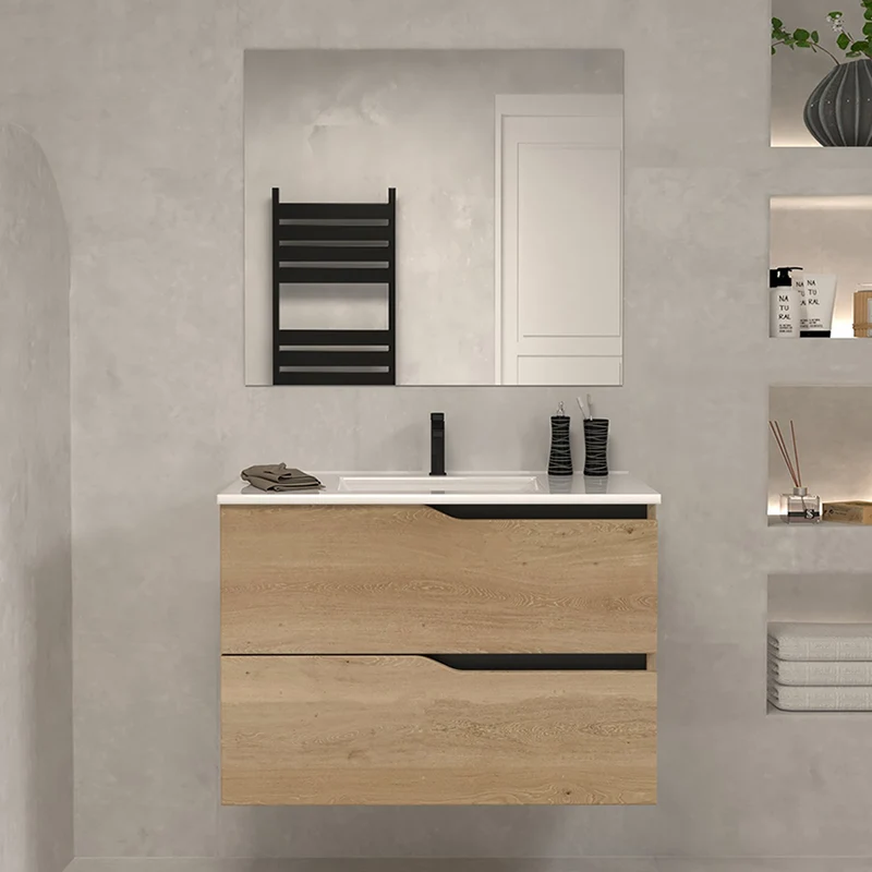 Meuble de salle de bain 60cm simple vasque - 2 tiroirs - LUNA
