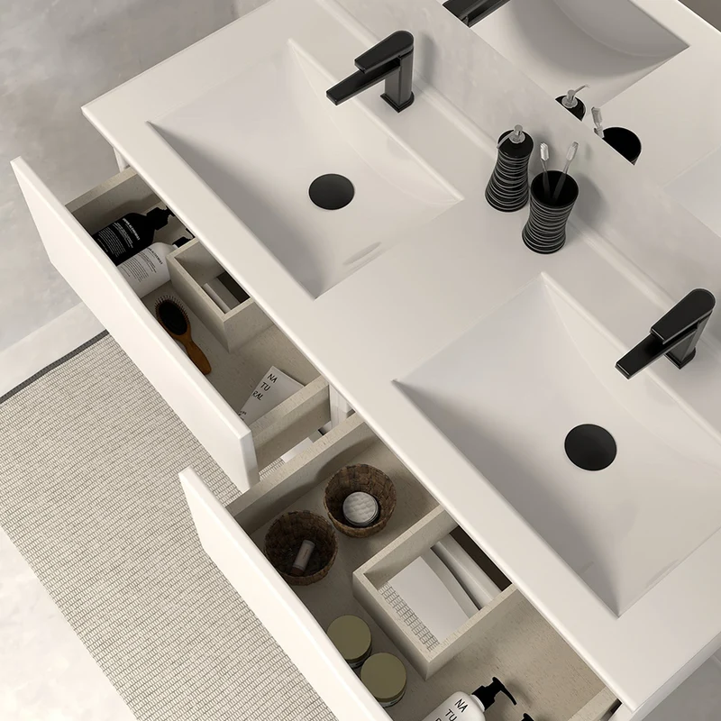 Meuble de salle de bain 140cm double vasque - 4 tiroirs - LUNA