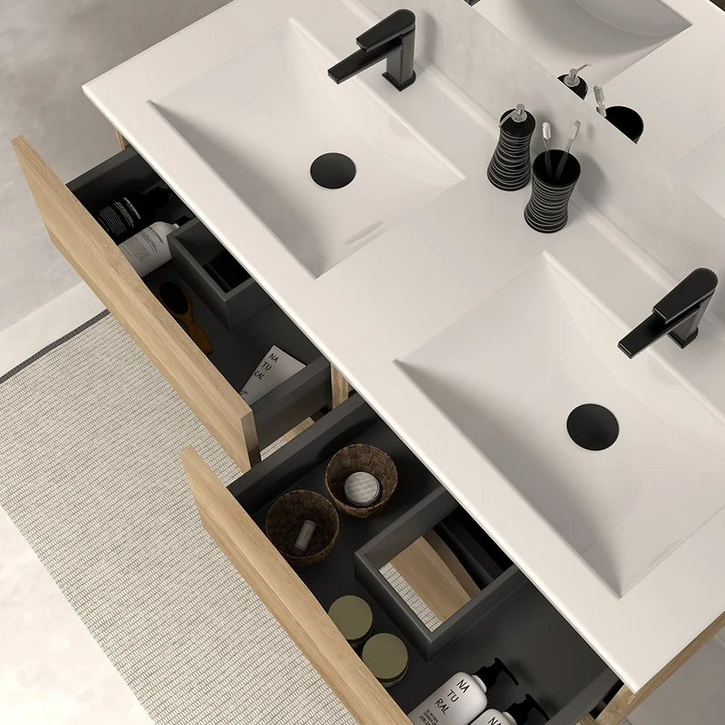Meuble de salle de bain 120cm double vasque - 4 tiroirs - LUNA