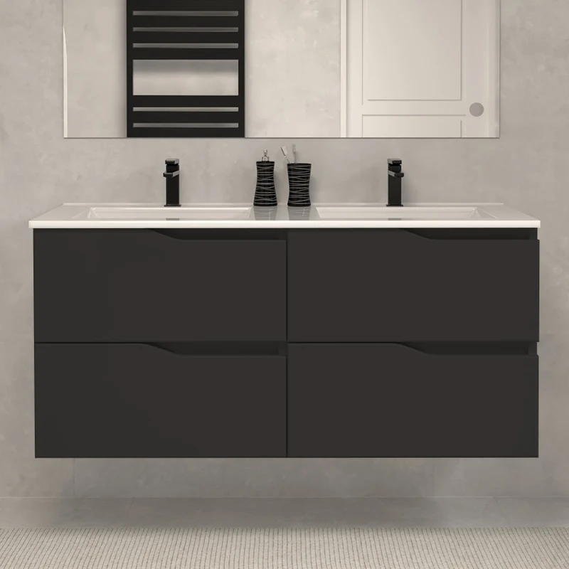 Meuble de salle de bain 140cm double vasque - 4 tiroirs - LUNA