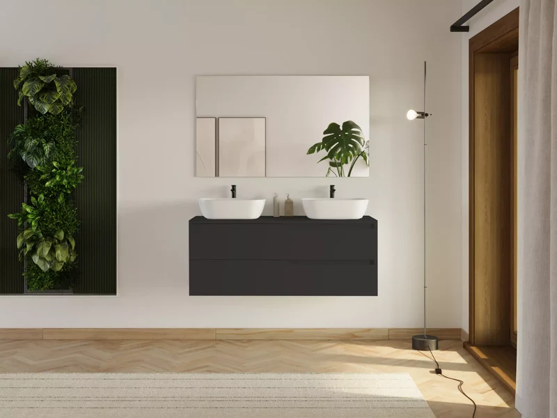 Meuble de salle de bain 120cm avec plateau et 2 vasques à poser Zeus - 2 tiroirs - LUNA