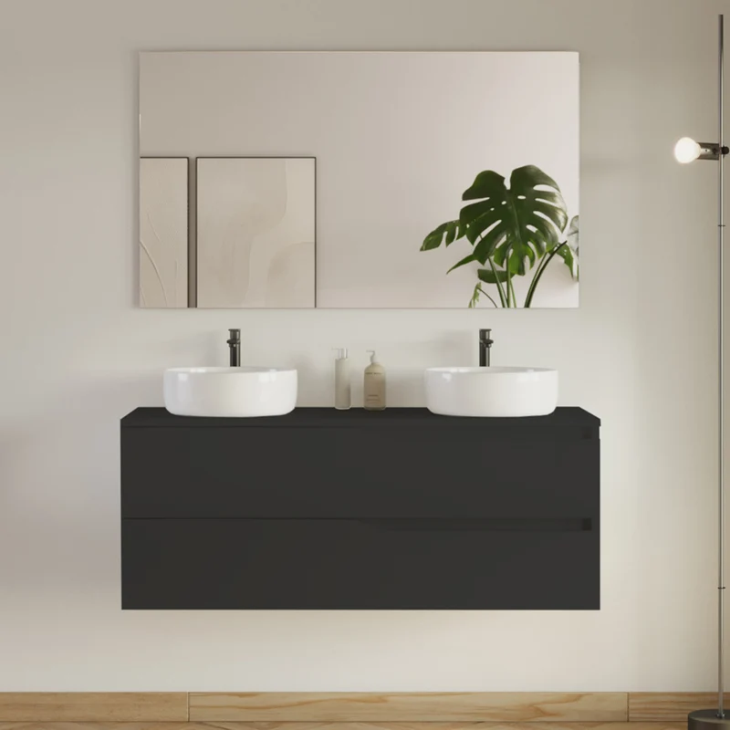 Meuble de salle de bain 120cm avec plateau et 2 vasques à poser Ares - 2 tiroirs - LUNA
