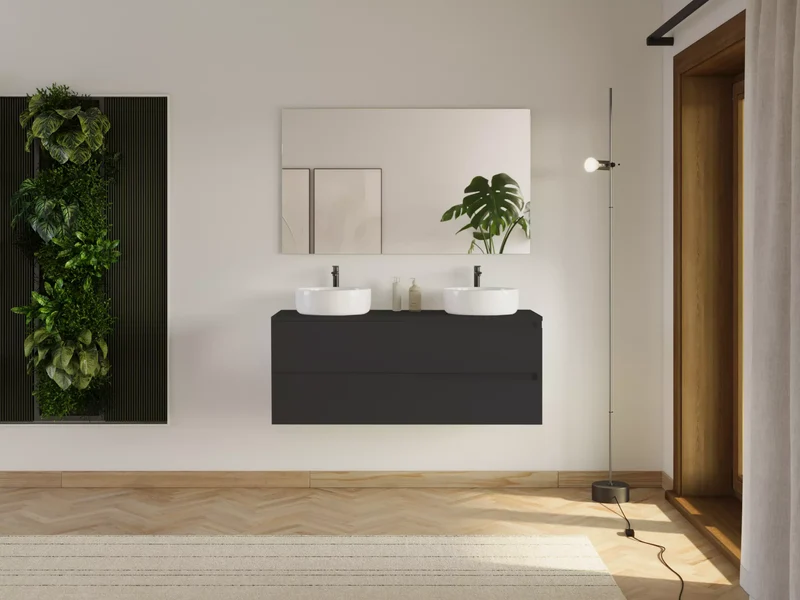 Meuble de salle de bain 120cm avec plateau et 2 vasques à poser Ares - 2 tiroirs - LUNA