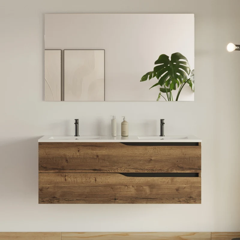 Meuble de salle de bain 120cm avec plan double vasque - 2 tiroirs - LUNA