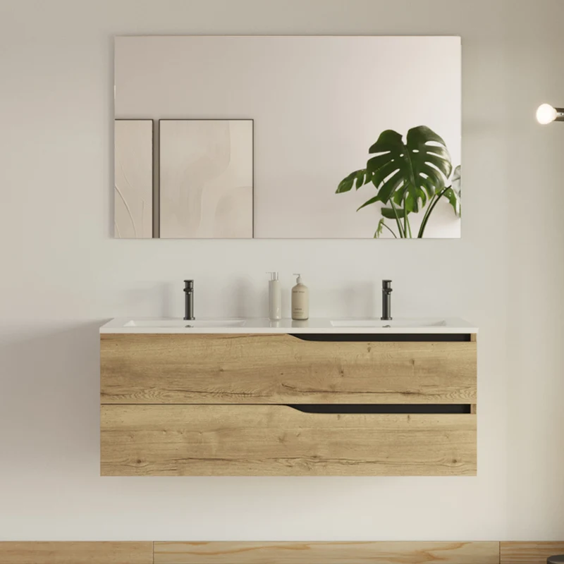 Meuble de salle de bain 120cm avec plan double vasque - 2 tiroirs - LUNA