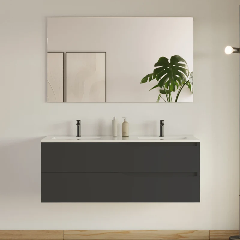 Meuble de salle de bain 120cm avec plan double vasque - 2 tiroirs - LUNA