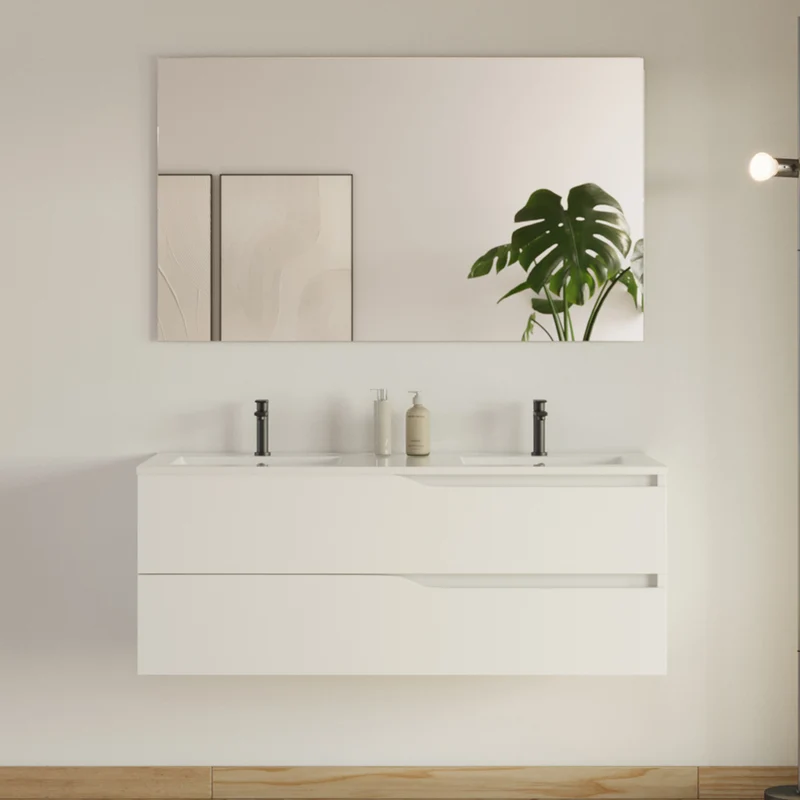 Meuble de salle de bain 120cm avec plan double vasque - 2 tiroirs - LUNA