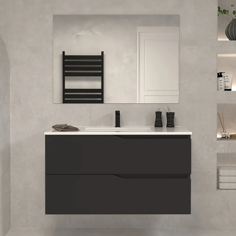 Meuble de salle de bain 100cm simple vasque - 2 tiroirs - LUNA