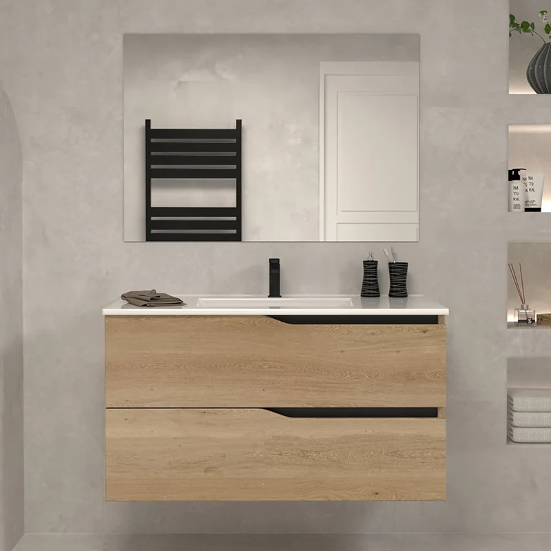 Meuble de salle de bain 100cm simple vasque - 2 tiroirs - LUNA