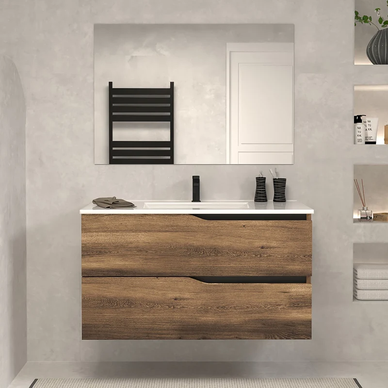 Meuble de salle de bain 100cm simple vasque - 2 tiroirs - LUNA