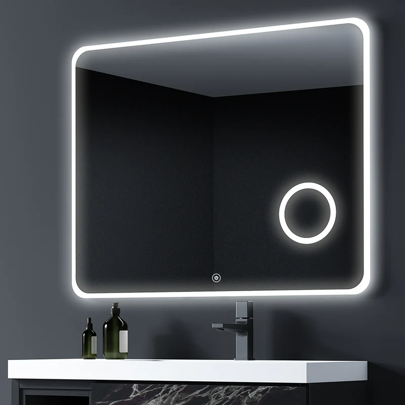 Miroir éclairage LED de salle de bain LOUTRO avec interrupteur tactile - 80x80cm