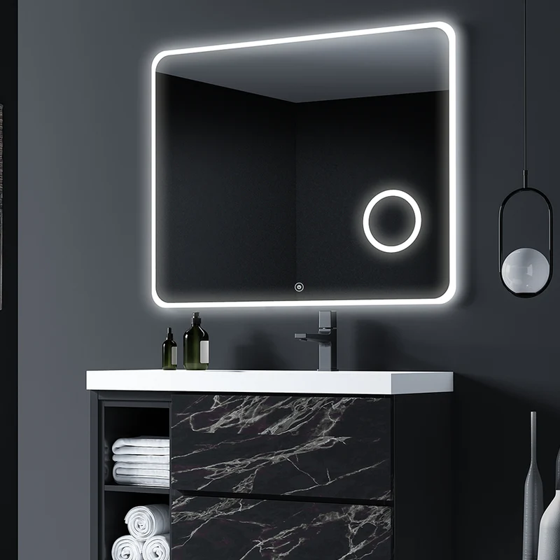 Miroir éclairage LED de salle de bain LOUTRO avec interrupteur tactile - 80x80cm
