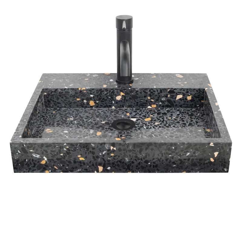 Lavabo de Mármol George con Orificio para Grifería - Terrazo Negro