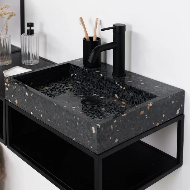 Lavabo de Mármol George con Orificio para Grifería - Terrazo Negro
