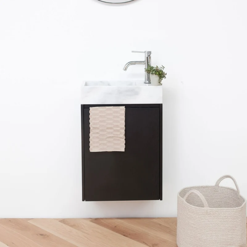 Lavamanos Krabi con mueble - Roble Negro - Mármol Blanco