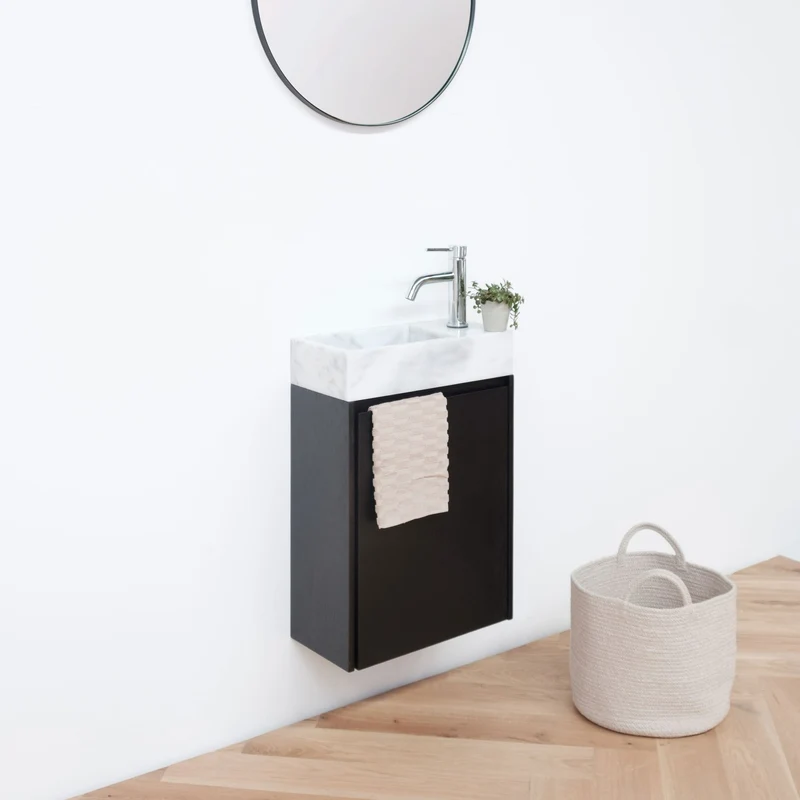 Lavamanos Krabi con mueble - Roble Negro - Mármol Blanco