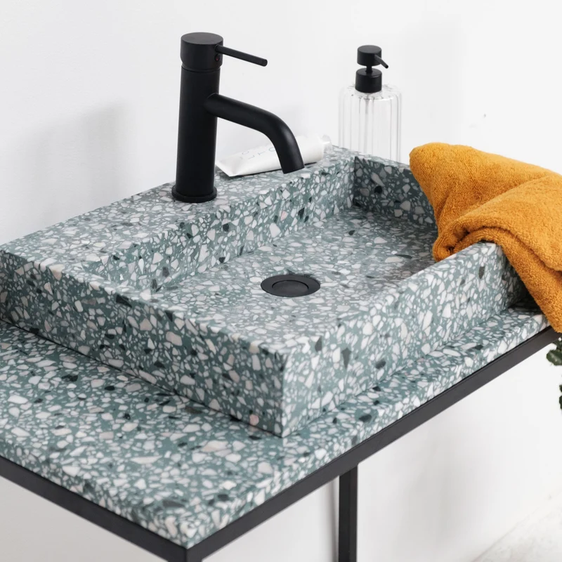 Lavabo de Mármol George con Orificio para Grifería - Terrazo Verde