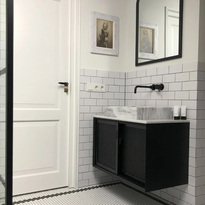 Mueble de baño minimalista - Ratán negro - Nestor - 80 cm